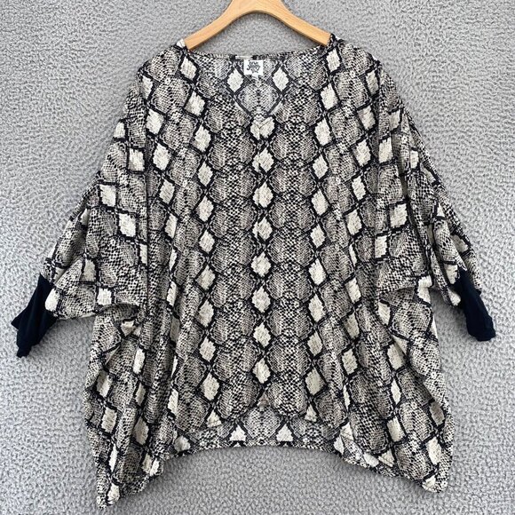 Ivy Jane Top Womens Medium Large Gray Snakeskin Print Dolman 3/4 Sleeve Blouse - Picture 1 of 9